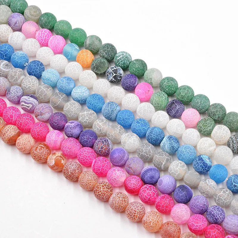 

Free Shipping Natural Stone Frost Agates Round Loose Make Beads for Jewelry Making 6 8 10 12MM Selection Size