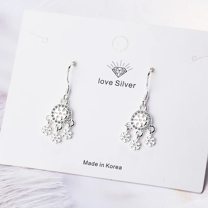 

KOFSAC New Exquisite Silver 925 Earrings Women Jewelry Romantic Snowflake Dream Catcher Zircon Earring Girl Party Accessories