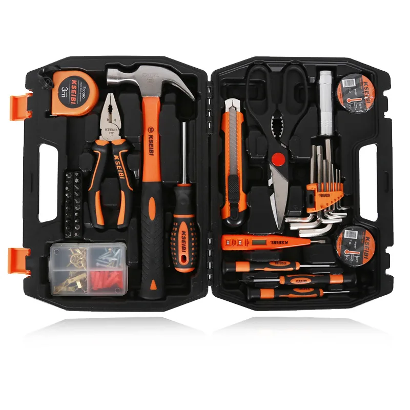 62Pcs/Set Hand Tool Set General Household Repair Hand Tool Kit with Plastic Toolbox Storage Case Socket Wrench Screwdriver Knife