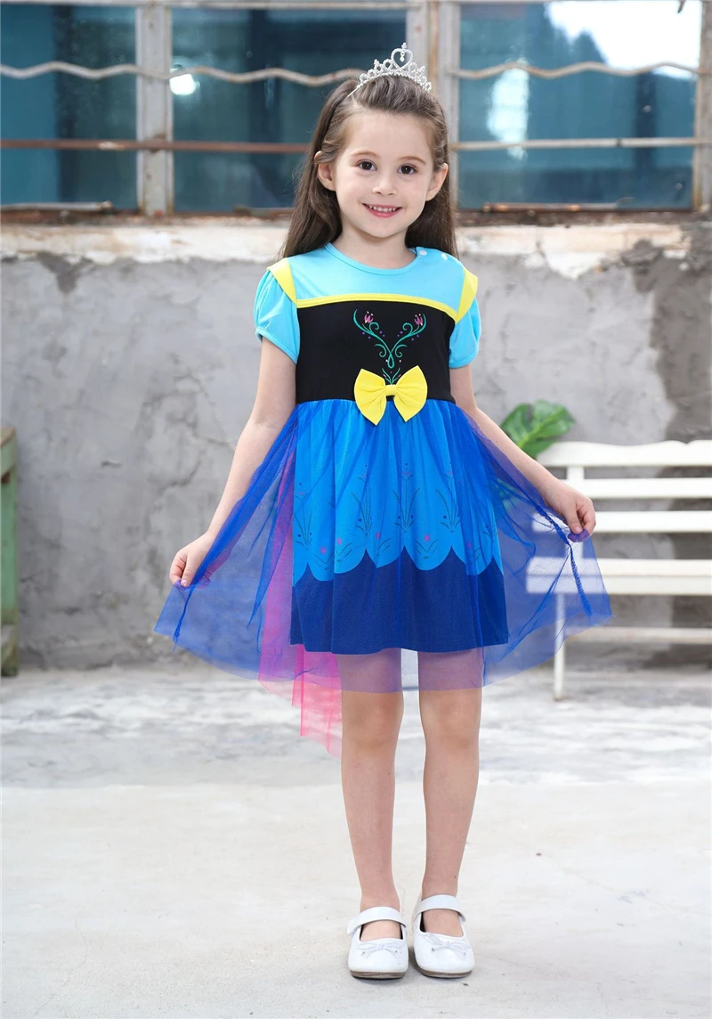 Летнее бальное платье Снежной Королевы на крестины для детей 1-6 лет, платье для дня рождения, детская одежда принцессы Эльзы, новорожденная девочка