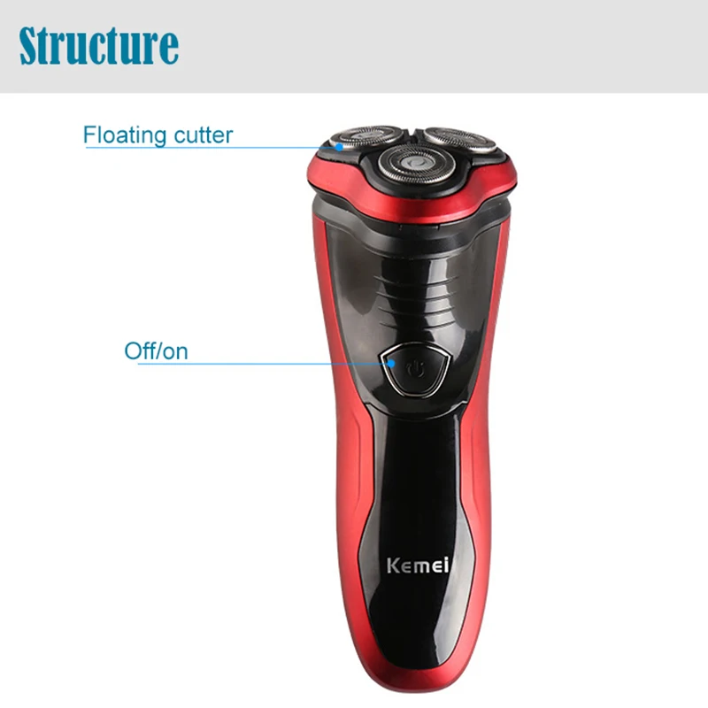 Kemei 3D Triple Floating Blade Heads Rechargeable Electric Shaver Men Shaving Machine Razors eard Trimmer Red Color | Бытовая техника