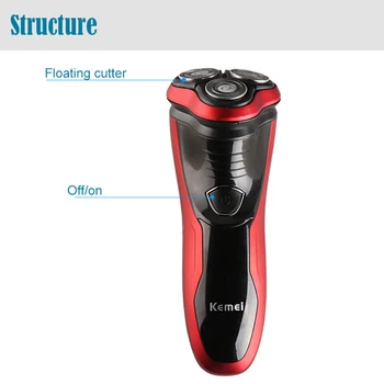 

Kemei 3D Triple Floating Blade Heads Rechargeable Electric Shaver Men Shaving Machine Razors eard Trimmer Red Color