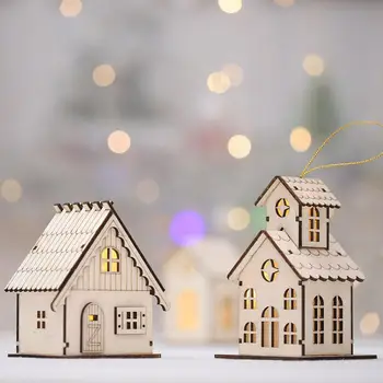 

Christmas Luminous Cabin Innovative Christmas Snow House With Light Colorful Wooden Cottage Decoration