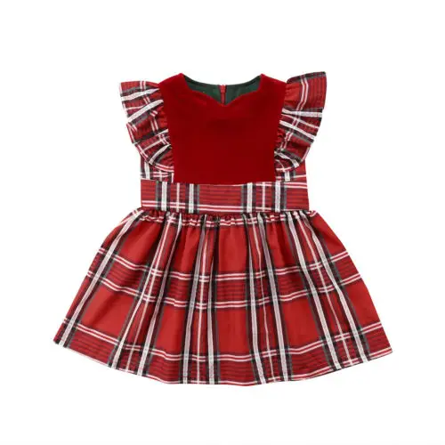 

Toddler Kid Baby Girls Clothing Plaid Sleeveless Party Cute Tutu Mini Warm Casual Christmas Tutu Dress Clothes Girl 6M-5T