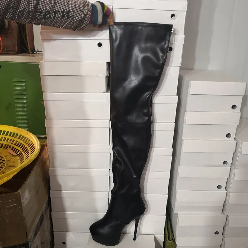 Sorbern Plate 2019 Solide Couleur Zipper Sur forme Femmes Noir À Stilettos Personnalisée Le Hauts Genou Talons Chaussures Bottes Mode Hiver AArwH