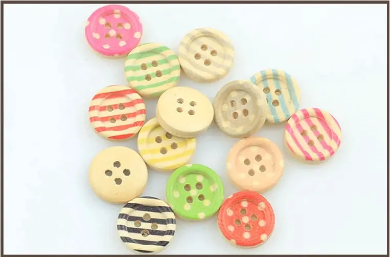 DIY 수제  아이 의류 스웨터 대량 나무 단추 캔디 컬러 스트라이프 도트 그림 인쇄 라운드 믹스 100 개