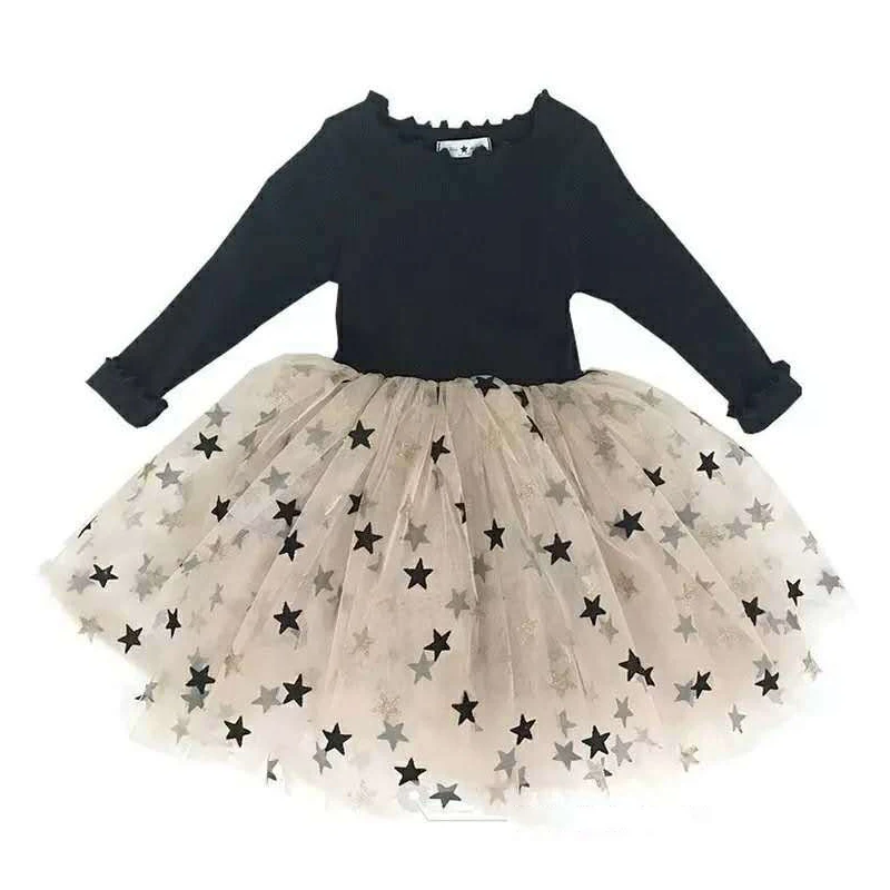 B&N Princess Long Sleeve Baby Girl Dress Knitted Baby Girl Clothes Tutu Ball Gown Party Dresses with Stars Baby Kid Girl clothes2