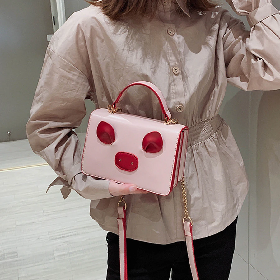 

Fashion Chains Pig Handbags Women Messenger Bags Cute Animal PU Leather Shoulder Crossbody Bag Ladies Small Square Purses Tote