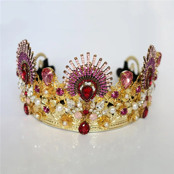 Роскошные диадемы с золотым металлическим цветком и красными кристаллами, винтажные зеленые стразы, корона в стиле барокко, подвеска, королевские свадебные аксессуары для волос - Окраска металла: Headband