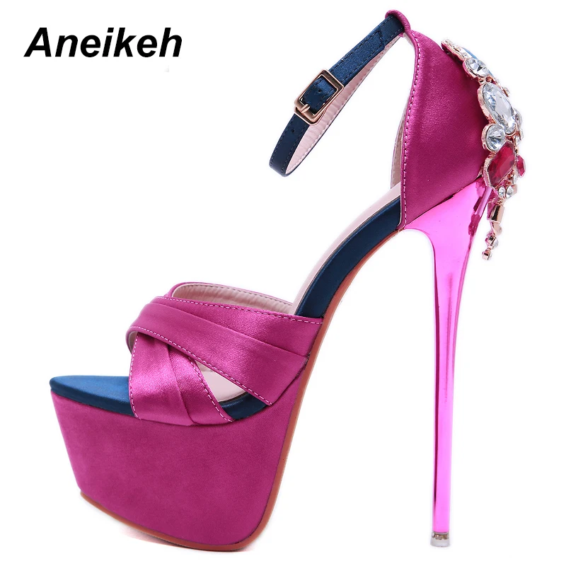 

Aneikeh 2019 Rhinestones Platform High Heels Sandals Summer Sexy Ankle Strap Open Toe Gladiator Party Dress Women Shoes Size 3-9