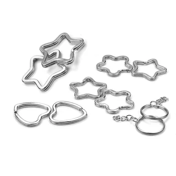 

10pcs/lot Metal Key Holder Split Rings Silver Heart Star Shape Unisex Keyring Keychain Keyfob for DIY Jewelry Making Accessories