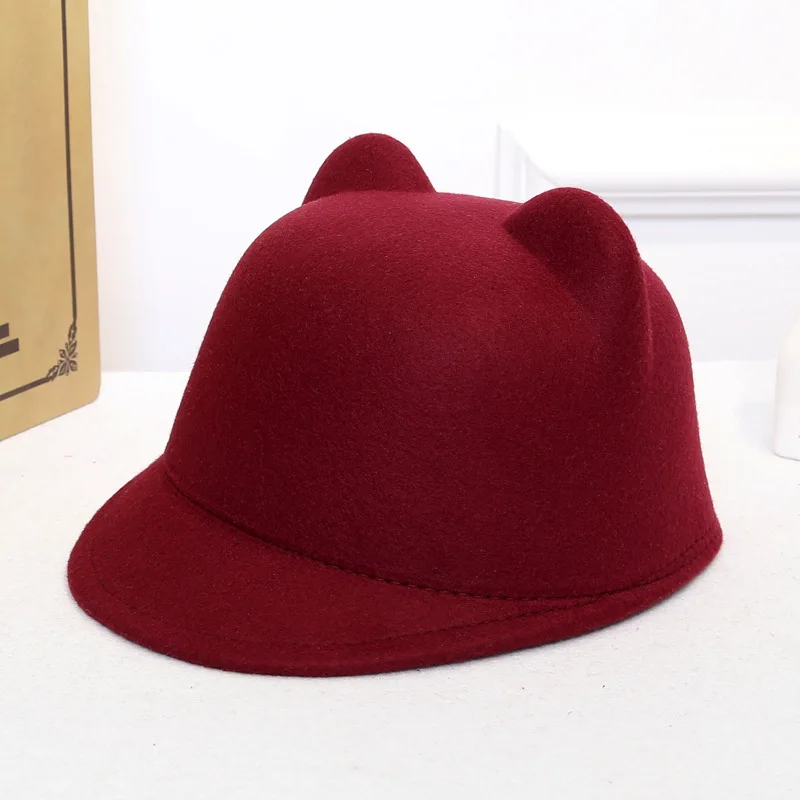 Burgundy Женские классические винтажные теплые женские Ретро ведерко, повседневные хлопковые однотонные уличные шапки для верховой езды, маленькие шапки - Цвет: Burgundy