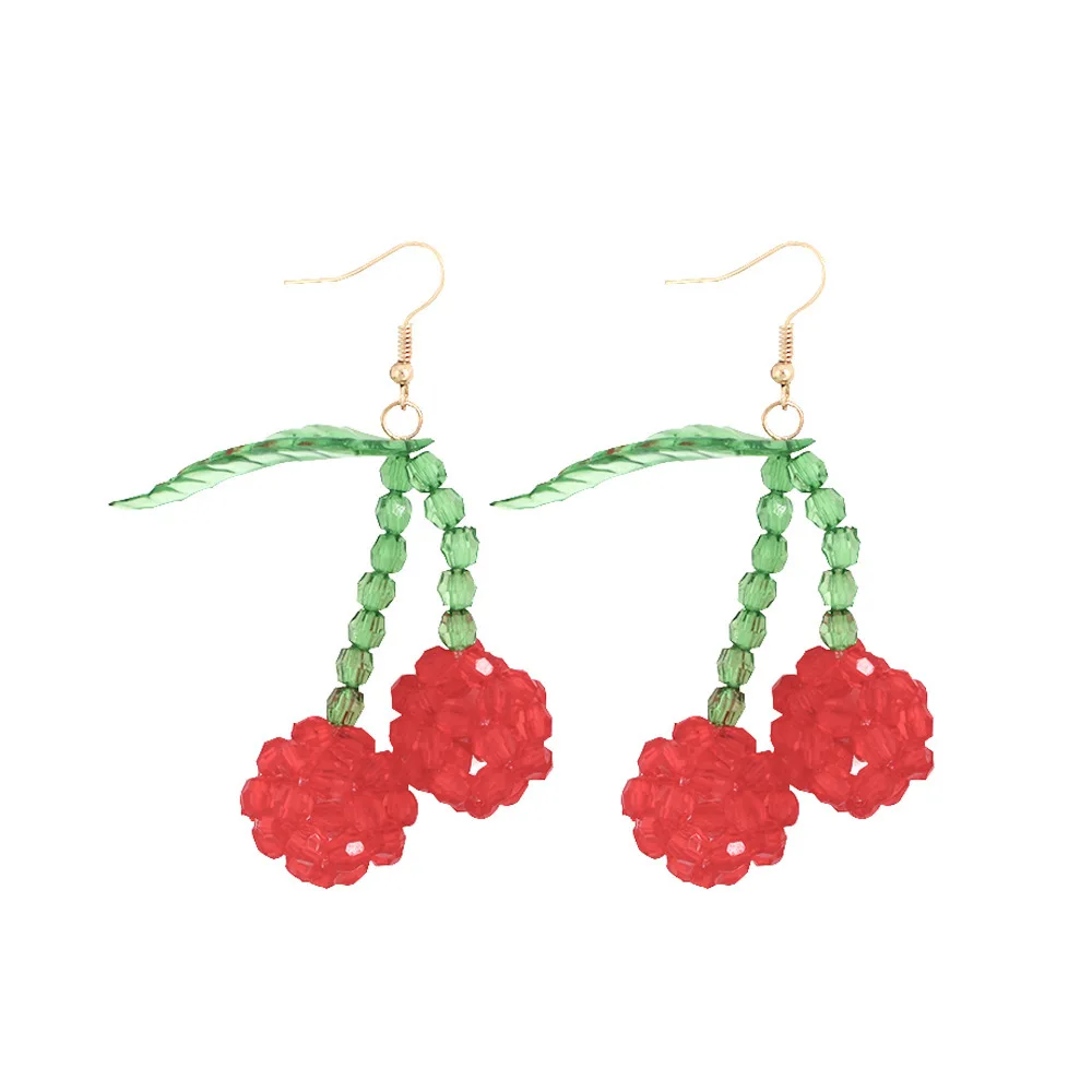 

JOUVAL New Cute Red Cherry Shape Drop Earrings For Women Resin Crystal Women Dangle Eardrop Summer Girls Jewelry Accessories
