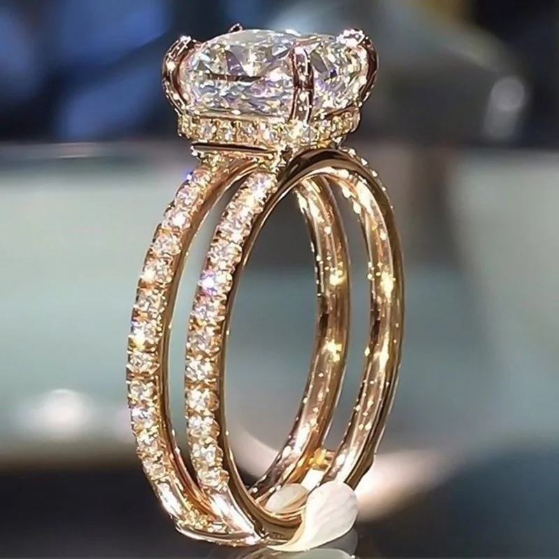 Двухэтажные кольца из блестящего циркония с короной для женской свадебной вечеринки, кубическое кольцо с цирконом, романтические Драгоценности Кольца принцессы