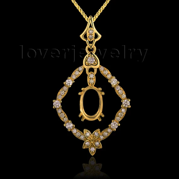 

Newest Style Oval 5x7mm Solid 18kt Yellow Gold Diamond Semi Mount Wedding Pendant WP048