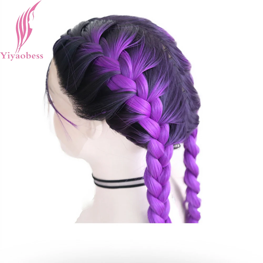 Yiyaobess Double Braids Wig With Baby Hair Dark Roots Ombre Heat Resistant Natural Braided Synthetic Lace Front Wigs For Women Yiyaobess Double Braids Wig With Baby Hair Dark Roots Ombre Heat Resistant Natural Braided Synthetic Lace Front Wigs For Women