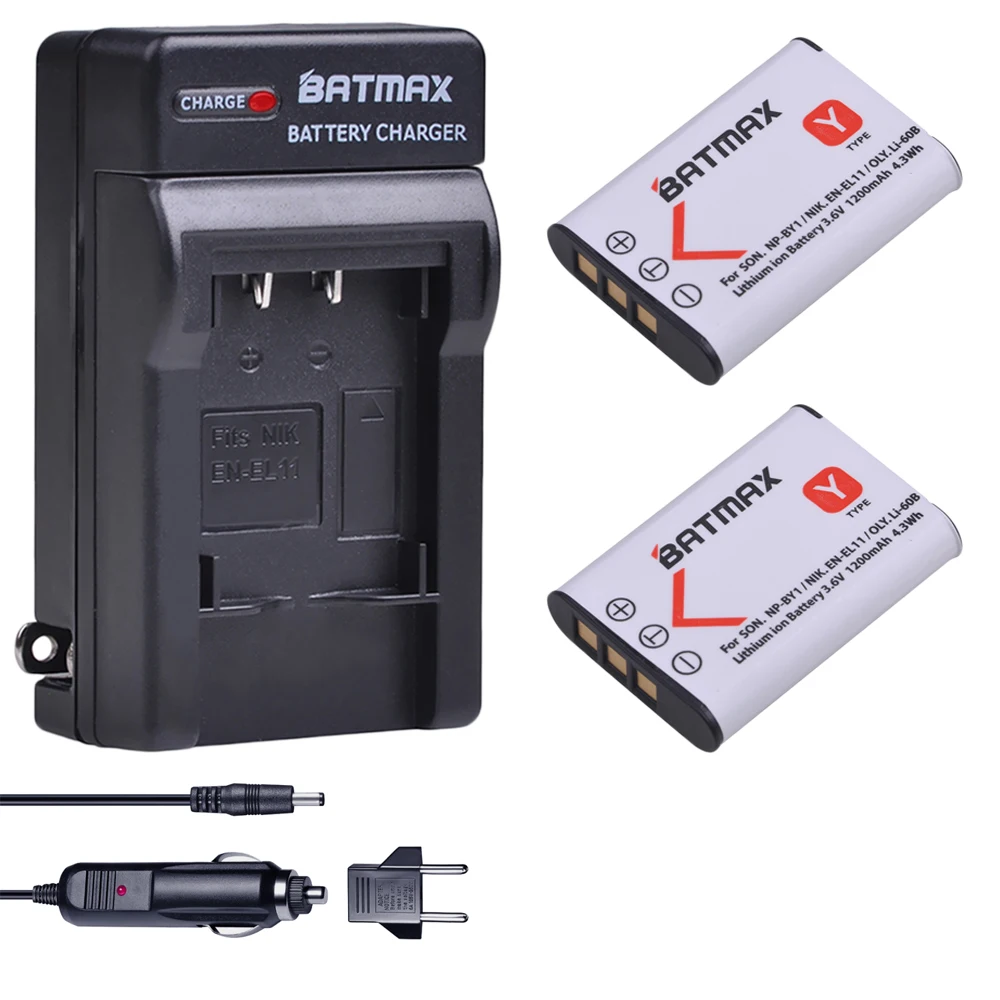 

Batmax 2pcs NP-BY1 EN-EL11 Li-60B NP BY1 Battery+Charger kits for Sony HDR-AZ1VR AZ1 AZ1V AZ1VR Sport Action Cam Mini Camcorder