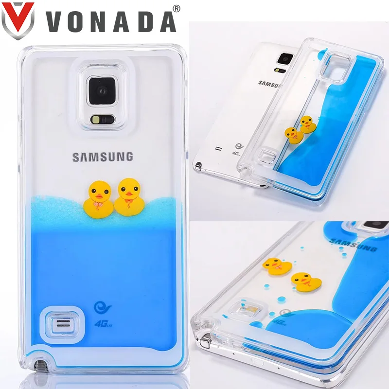 

Vonada Cute Case for Samsung Galaxy Note 4 Unique Floating Swimming Liquid Rubber Duck Blue Water PC Hard Phone Case Cover