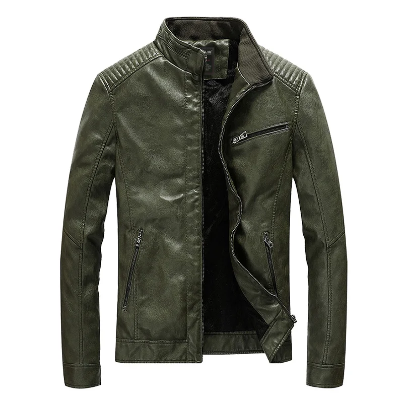 Мотоциклетные кожаные куртки мужские пальто Высококачественная верхняя одежда мужские деловые повседневные пальто осень зима искусственная Кожа Мужская куртка 4XL 5XL - Цвет: Army Green Thick