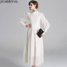 Joarrival женское белое платье с кисточками весеннее приталенное ТРАПЕЦИЕВИДНОЕ повседневное длинное платье с длинным рукавом и стоячим воротником вечерние платья vestido de festa