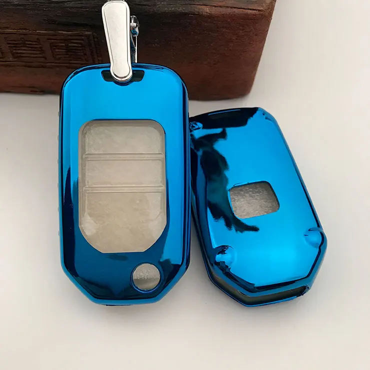 Мягкий ТПУ чехол для ключей с откидной крышкой подходит для Honda Civic CR-V HR-V Accord Jade Crider Odyssey- дистанционная защита - Название цвета: blue no key chain