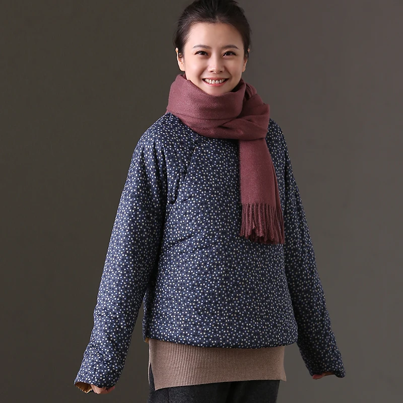 W1798b The Conception Féminin 18 Blue Littérature Col Manteau Floral Bouton Art Et Printemps Court De Original Coton La 11waFr