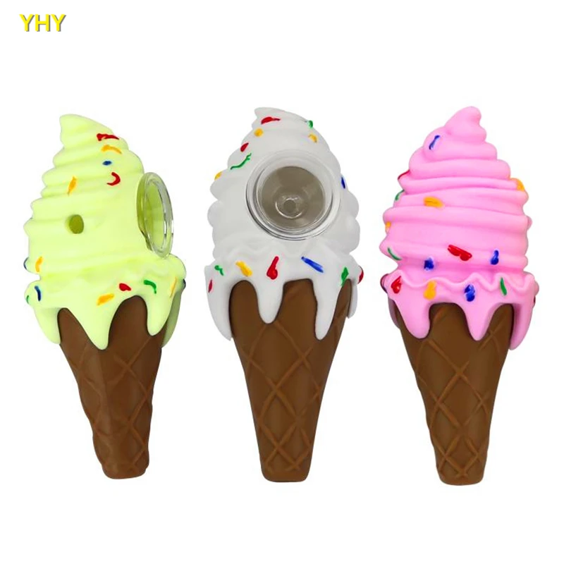 Girly soft ice-cream spoon shape tobacco smoking pipe silicone hand pipe unique glass bong pyrex glass oil burner pipes06