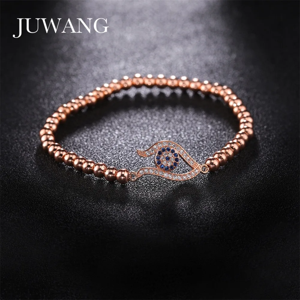 

JUWANG Wholesale New Evil Eye Micro Pave Colorful Adjustable Chain Link Bracelet for Woman Pulseira Bijoux bilezik Jewelry