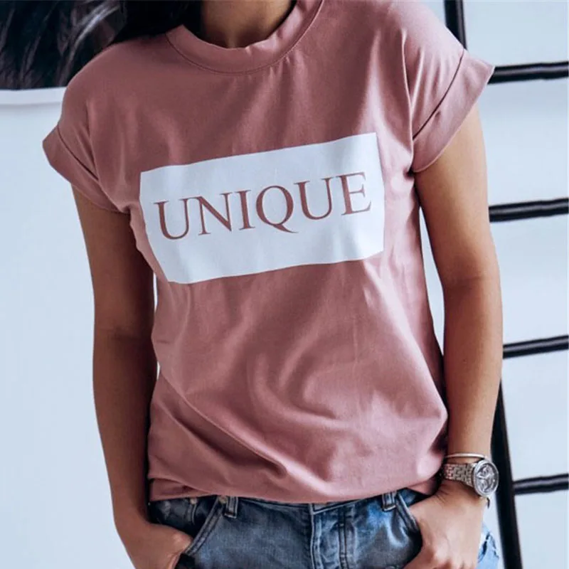 

Fashion Women Summer Top Short Sleeve Tee shirt Femme Elegant Ladies Unique Letter Print Cotton tshirt harajuku dames T shirt