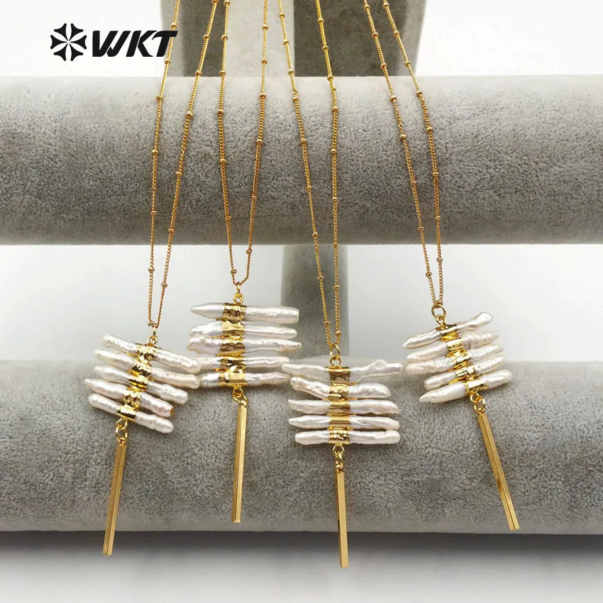 WT-N1124 WKT ожерелье из пресноводного жемчуга высокое качество жемчужная подвеска не выцветает золотого цвета массивные украшения