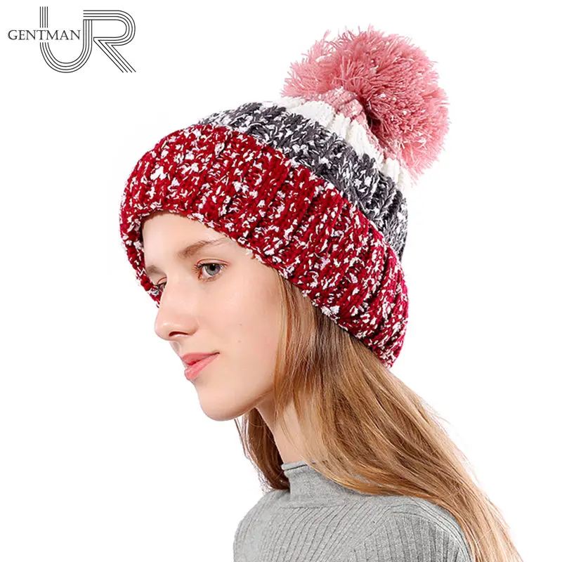 

Newest Women Winter Hat Snowflake Design Knitted Hat Add Fur Lined Warm Winter Hats For Women Fashion Girls Female Beanie Hat