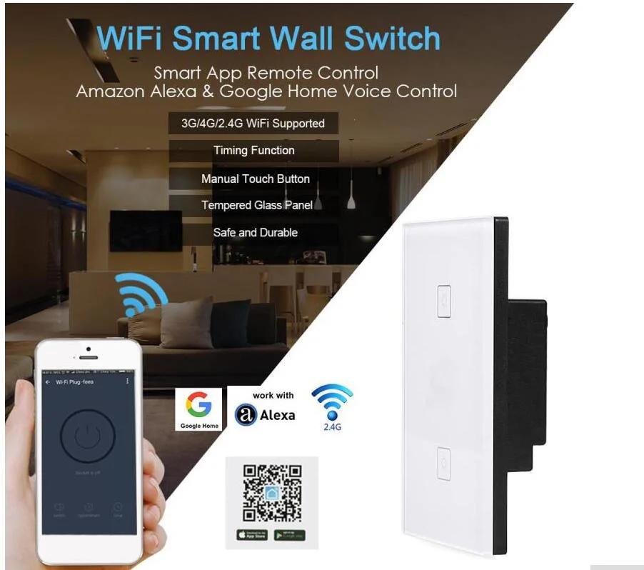 LPSECURITY US Smart Wifi выключатель света работает с Amazon Alexa 2 банды настенный сенсорный выключатель Поддержка России, Испании, Франции и т. д