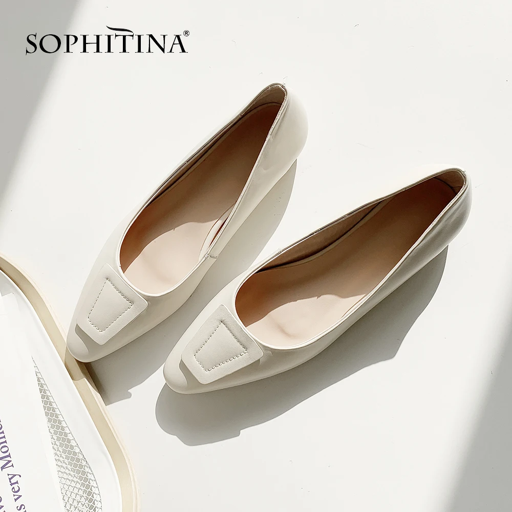 De Haute À Décontracté Chaussures Confortable Cuir Pointu Mo41 Coudre Unies En Sexy Véritable Femmes apricot Appartements Qualité white Bout Creamy Sophitina Mode EHI9D2