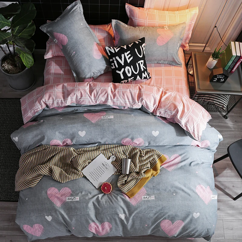 Pink Double Bed Winter Thickening Letter Dream Duvet Cover+ Bed Flat Sheet+ Pillow Case Twin Full Queen King size