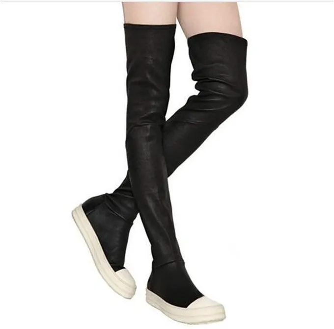 2016-New-Autumn-Womens-Stretch-Slim-Leather-Over-the-Knee-Boots-Casual-Thigh-High-Flat-Boots