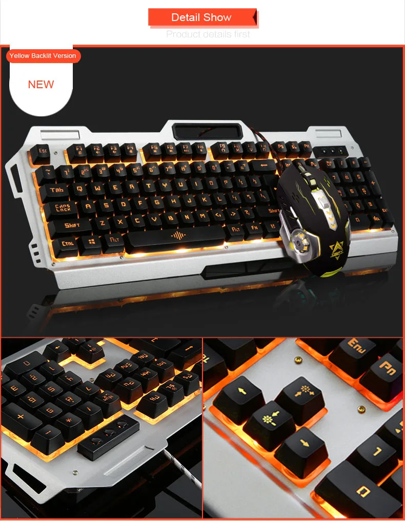Новая Радужная желтая подсветка Pro Gamer игровая клавиатура 3200 dpi 6 кнопок механический светодиодный подсветка Pro игровая мышь