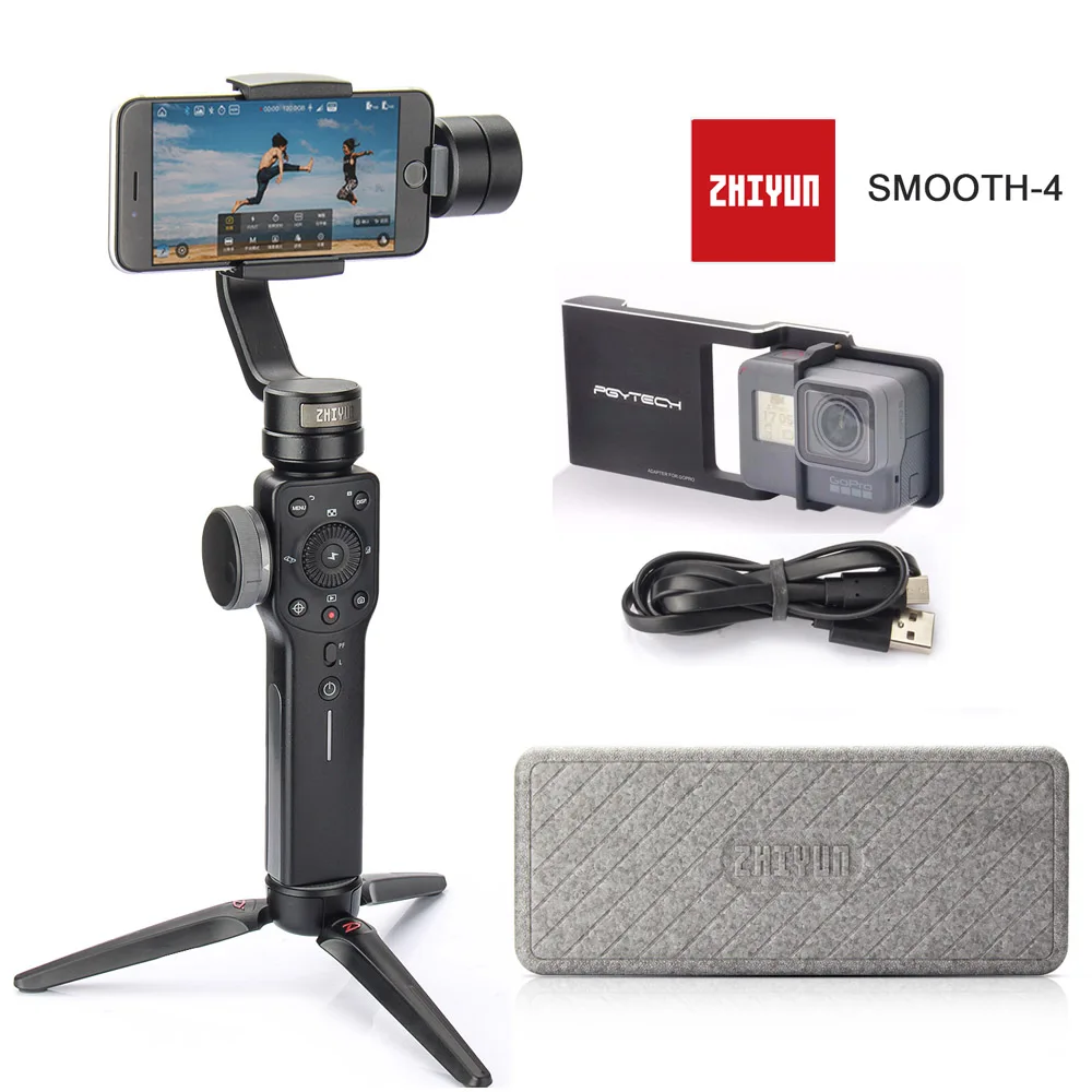 Zhiyun Smooth 4 3-осевой Ручной Стабилизатор на шарнирном замке для стабилизатор VS Smooth Q моделью для iPhone X, 8 Plus, 8, 7, 6 S samsung S9 S8 - Цвет: with adapter