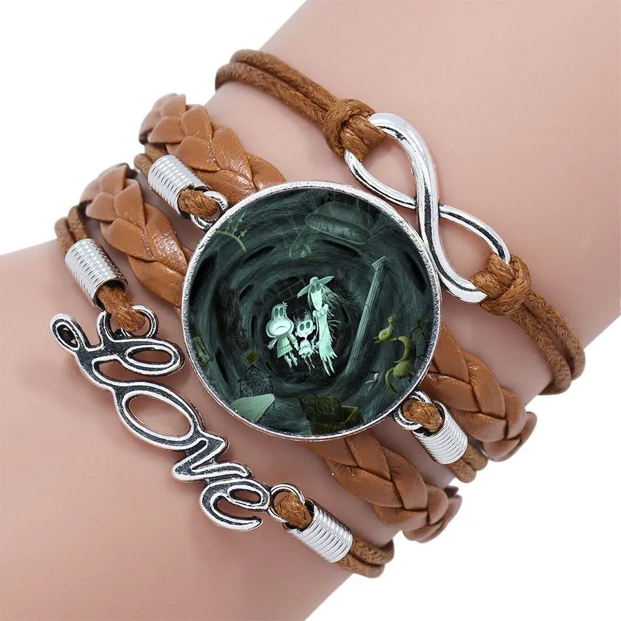 Coraline, модные ювелирные изделия, стеклянный кабошон, многослойный черный/коричневый кожаный браслет, женский браслет, для женщин, ручной работы, для девушек - Окраска металла: as picture