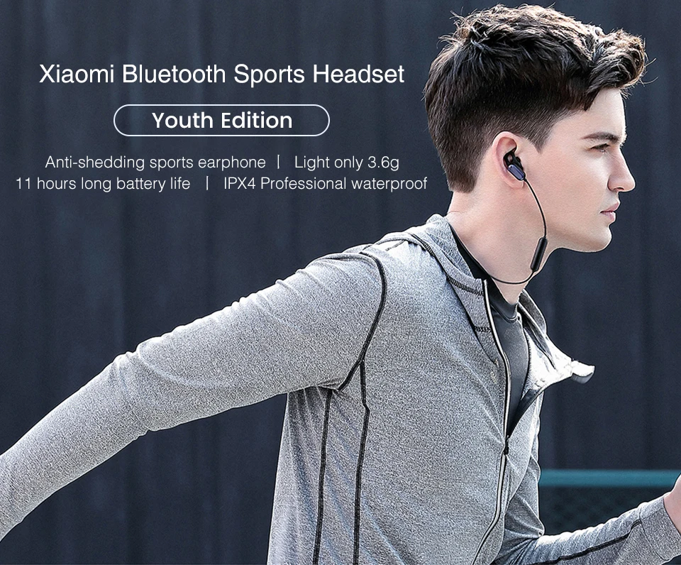 Оригинальная Спортивная bluetooth-гарнитура Xiaomi Youth Edition Bluetooth 4,1 с микрофоном, Беспроводные водонепроницаемые наушники IPX4 13,6g