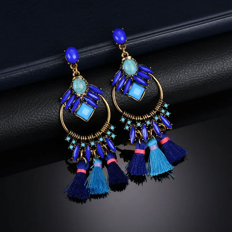 

2019 Drop Hairball Earring Handmade Tassel Big Earring Dangle Bohemian Large Long Brinco Printing Ear Oorbellen