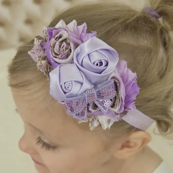 

3PCS Photo prop headband with shabby chiffon flowers in floral pattern photograph outfit goes well with rompers or dresses