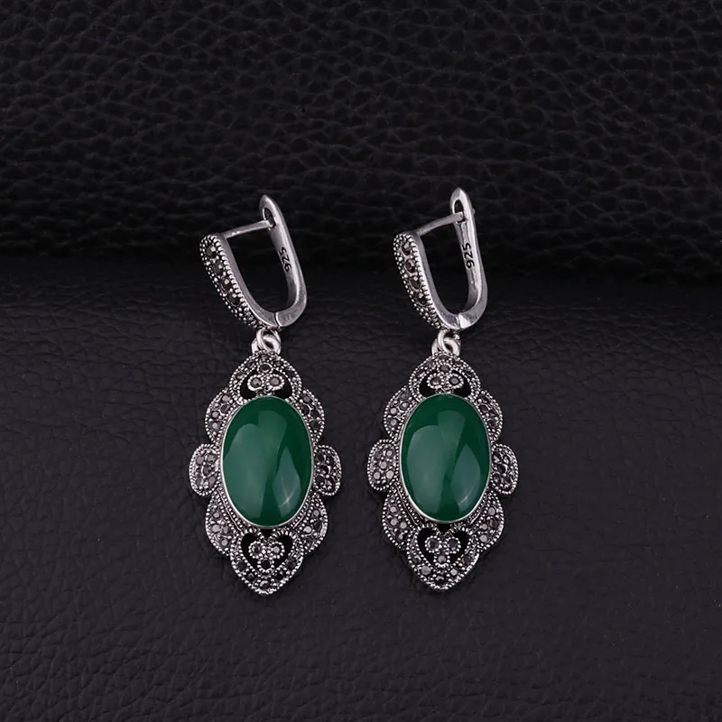 Sellsets, этнические Винтажные серьги, черные стразы, красные, зеленые, черные, эмалированные висячие серьги, серебряный цвет, богемное ювелирное изделие - Окраска металла: green