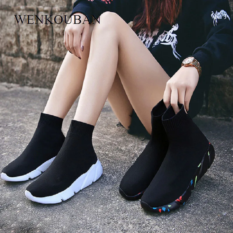 الصيف أحذية رياضية النساء أحذية مفلكنة جورب عالية أعلى المدربين تنفس تنيس Feminino حذاء كاجوال السيدات Chaussures فام