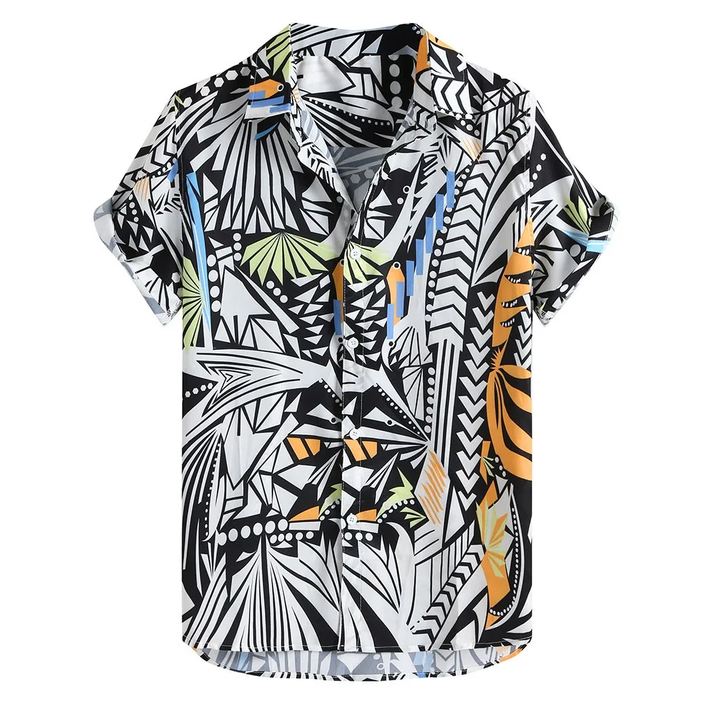 

FreeShipping for a week 2019 Mens Hit Color Printing Turn Down Collar Short Sleeve Loose Hawaiin Beach Shirt dropshipping 15