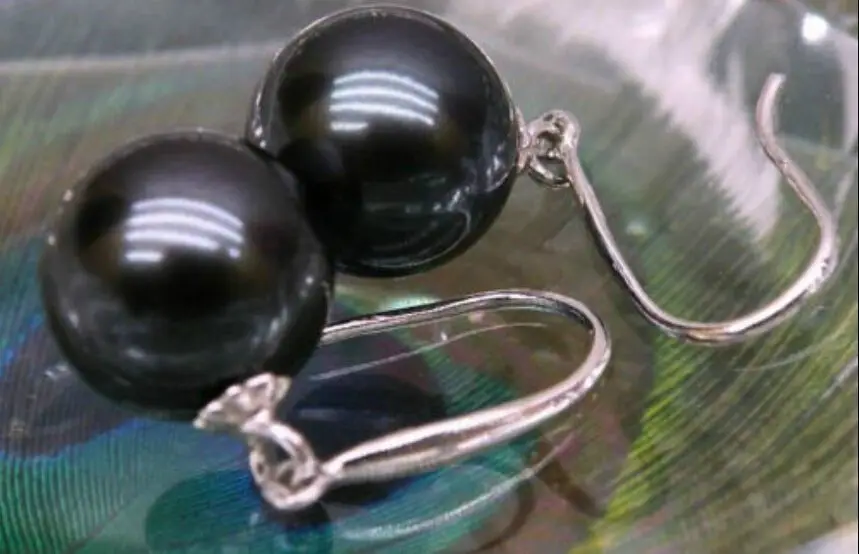 

charming 9-10MM ROUND TAHITIAN BLACK PEARL EARRING