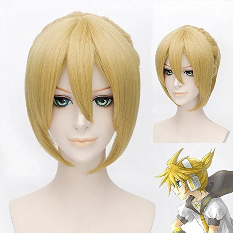 

IHYAMS wig New Arrival Vocaloid Len Kagamine Cosplay Wigs 35cm Short Straight Heat Resistant Synthetic Hair Perucas Cosplay Wig
