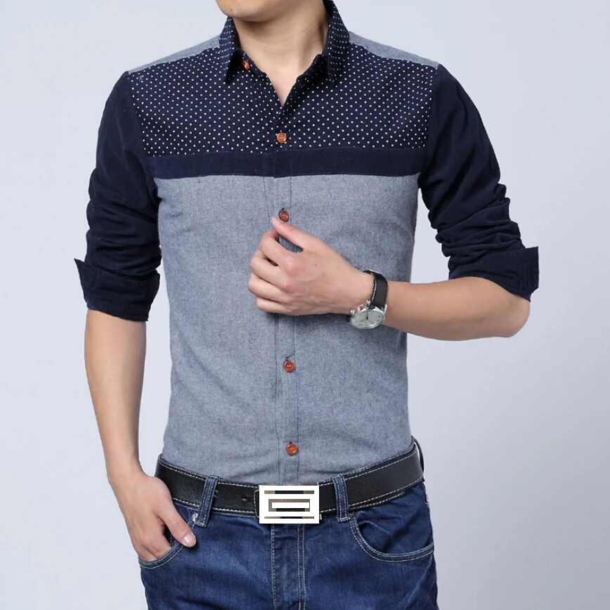 New arrival men's shirt fashion Corduroy spell dot print long sleeve ...