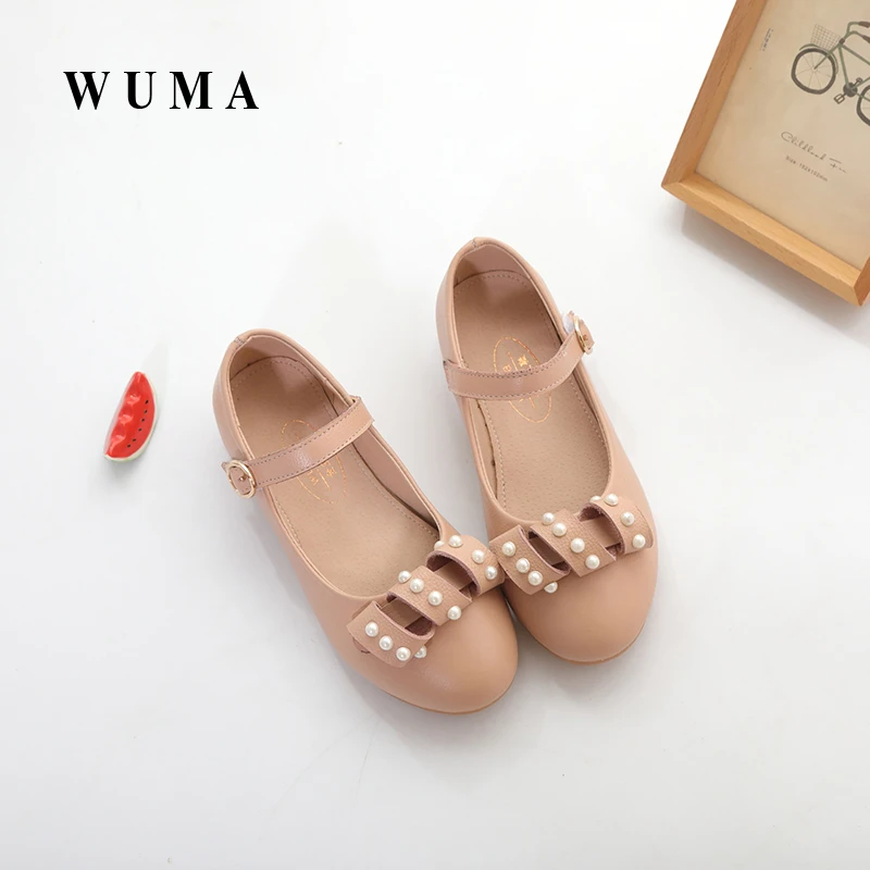WUMA 2017 niñas de cuero genuino zapatos para niñas de las muchachas de la marca bebé color beige rosa de baile vestido de boda princesa sneaker casual|leather girls shoes|genuine leather girl