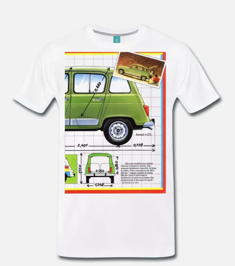 

T-SHIRT AUTO D'EPOCA RENAULT 4 RENAULT T4 AUTO VINTAGE ANNI 70 2 S-M-L-XL-2XL-3XL