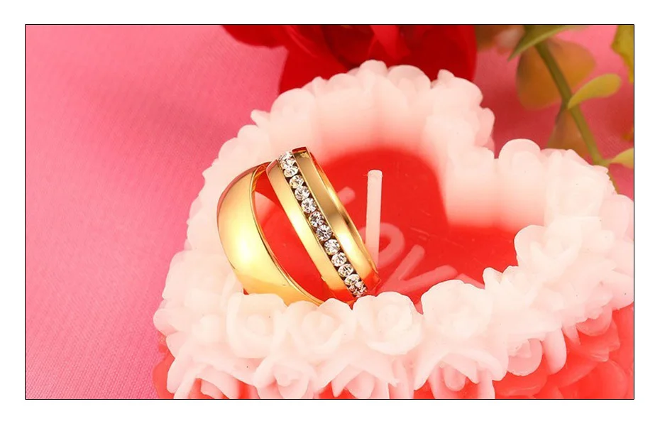 Meaeguet Золото Цвет Нержавеющая Сталь обручальные кольца Сияющее Кольцо со стразами для женщин мужские ювелирные изделия 6 мм обручальное кольцо США Размер 5-13